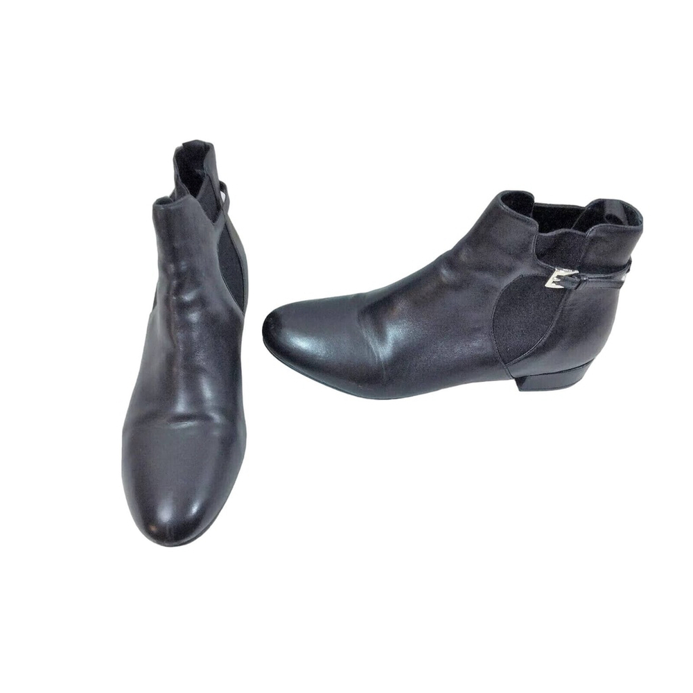 Prada Black Leather Chelsea Buckle Stretch Ankle Boots Booties Sz 36.5 US 6.5